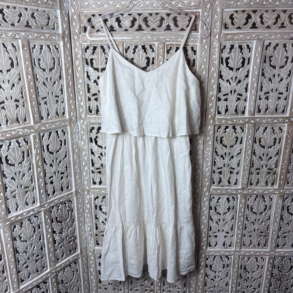 Mo:Vint New York White Linen Blend Sleeveless Ruffle Midi Dress SIZE MEDIUM NWT
